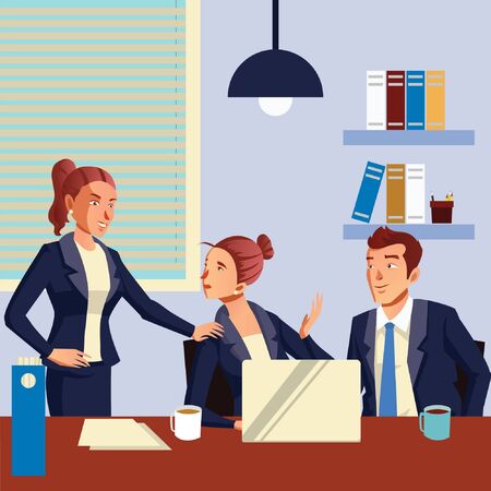 Worker discuss about new plan for marketingのイラスト素材