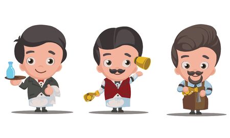 Group of Bartender Cartoonのイラスト素材