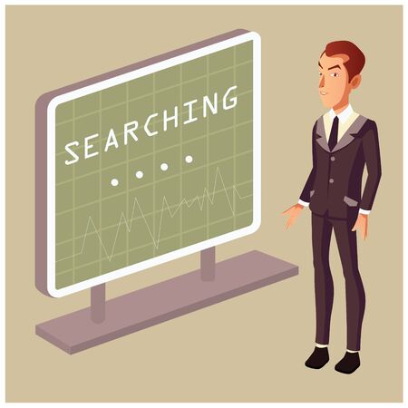 Tech Hipster searching his work archiveのイラスト素材