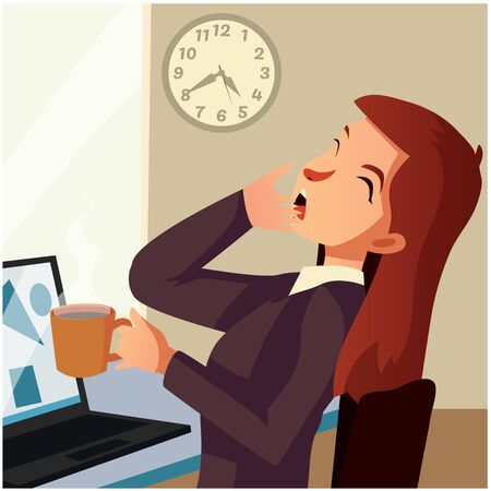 Female worker getting sleepy before office hour is endのイラスト素材