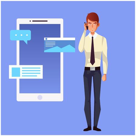 Freelancer contact his client using his smart phoneのイラスト素材