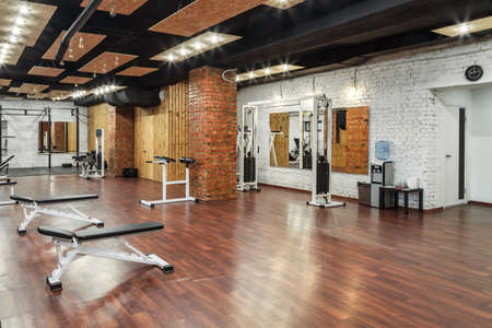 Interior view of a gym with equipment.