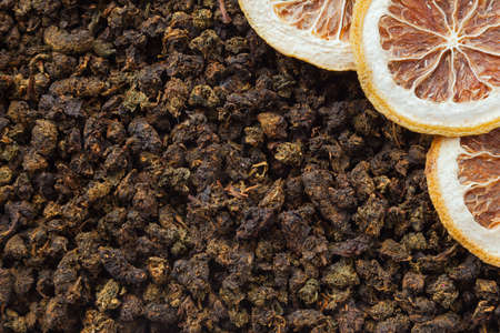 Tea herbs texture. Green tea. Organic dried green tea leaves.の写真素材