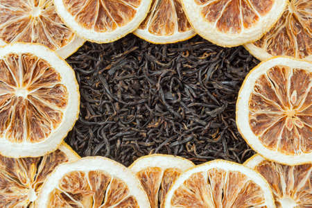 Tea herbs texture. Black tea background. Organic dried black tea leaves.の写真素材