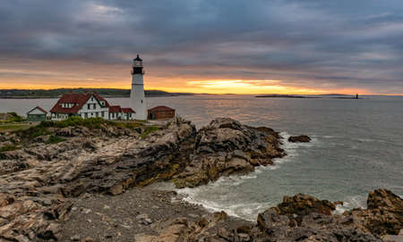 Portland Head Light Lighthouse in Maine at Sunrise