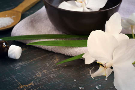 Spa background with white orchid. Space for text.の写真素材