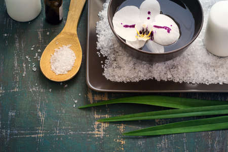 Flower orchids  in bowl of water and SPA setting