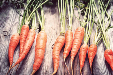 Fresh carrots on a wooden background, tonedの写真素材