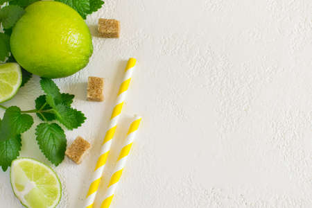 Ingredients for cooking mojito on a white background with copy spaceの写真素材