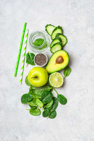 Ingredients for green smoothies. Healthy Diet Concept.の写真素材