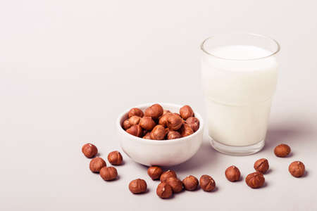 Hazelnut non diary milk and nuts. Health care and diet concept.の写真素材