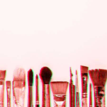 Row of different brushes. Digital glitch effect. Art Creativity background.