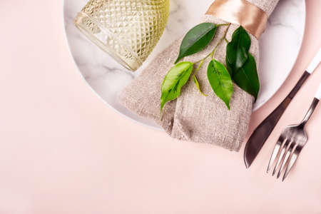 Spring or summer natural table setting. Minimalistic arrangement.