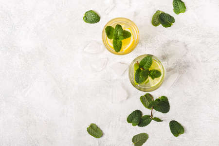 Lemonade or Mojito cocktail with mint and ice.の写真素材