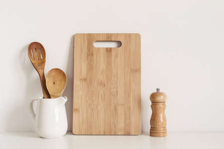 Kitchenware on table wallの写真素材