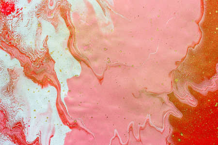 Acrylic Fluid Art. Whites pink waves and curls and golden splashes. Abstract background or texture.