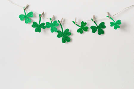 St. Patricks day  with Homemade glitter shamrocks garland