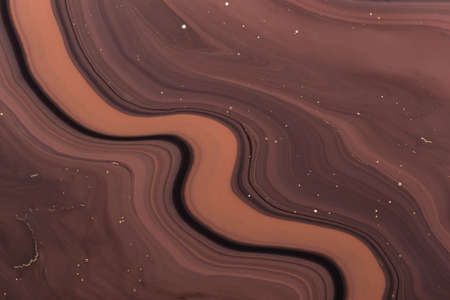 Abstract wavy brown lines and golden sparkles.