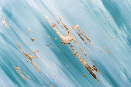 Turquoise marble background or texture with Abstract Gold potal brush strokes and stains.