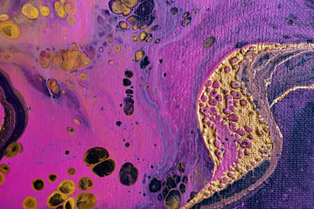 Acrylic Fluid Art. Magenta and purple waves and swirls. Liquid Gold Wave on canvas. Digital decor....