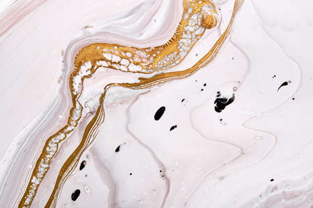 Acrylic Fluid Art. Gray and beige waves with liquid golden curve. Abstract marble stone background or texture, fake kintsugi techniqueの写真素材