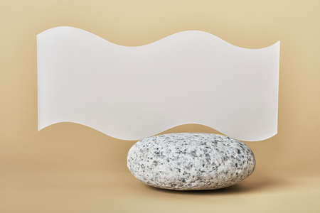 Stone pebble podium and wavy matte glass. Display for natural products presentation. Showcase conceptの写真素材