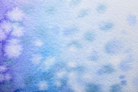 Blue violet Watercolor brush strokes background. Abstract clear Aquarelle texture with spots and...