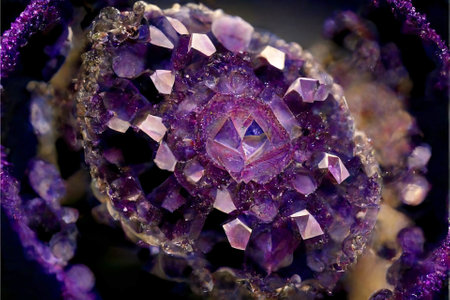 Amethyst druze crystal. Magic gemstones for esoteric spiritual practice, Healing, Witchcraft, reiki therapy. Generative AI illustration.の写真素材