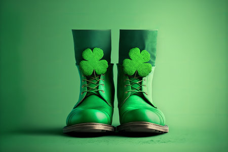 Green leprechaun shoes for St. Patrick's Day celebration during Irish holidays in Ireland. Generative AI illustration.の写真素材
