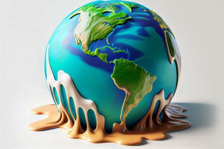 Climate change global warming concept. Planet Earth has warmed up and is melting. Generative AI illustrationの写真素材