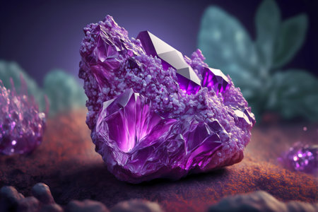 Amethyst druze crystal. Magic gemstones for esoteric spiritual practice, Healing, Witchcraft, reiki therapy. Generative AI illustrationの素材