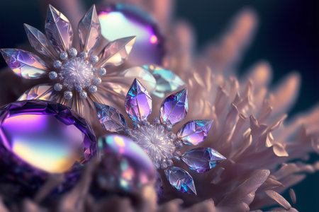 Amethyst druze crystal flowers. Magic fantastic gemstone flowers. Generative AI illustrationの素材