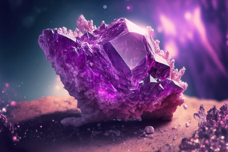 Amethyst druze crystal. Magic gemstones for esoteric spiritual practice, Healing, Witchcraft, reiki therapy. Generative AI illustrationの素材