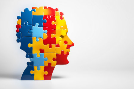 World Autism Awareness day background. Abstract head silhouette from puzzles. Generative AI illustrationの素材