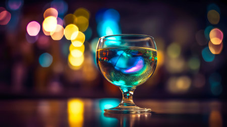 Cocktail on blurred bar counter in nightclub. Generative AI illustrationの素材