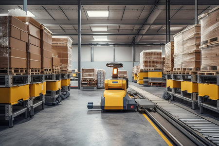 Smart robot delivery for innovative warehouse and factory digital technology. Generative AI illustrationの素材