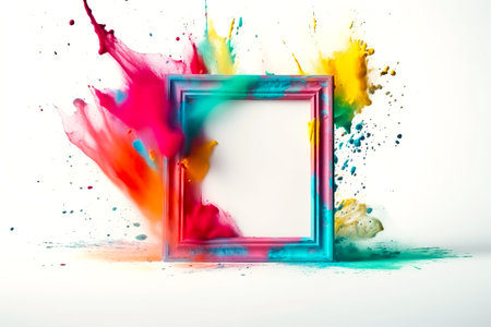 Colorful cloud explosion splash powder paints and frame. Generative AI illustrationの素材