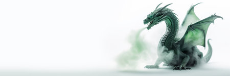 Fire-breathing green dragon in puffs of smoke. The symbol of the new year 2024. Generative AI illustrationの素材