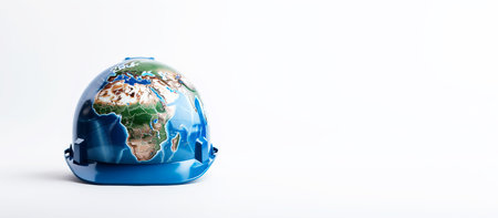 world labor day. Planet Earth helmet as a symbol of safety and health at work placeの素材