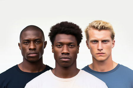 Group of men with unique skin tone. Beautiful natural diversity people.の素材