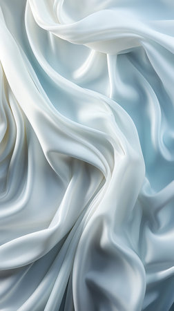 Delicate silk fabric background. White chiffon flows in waves and folds, vertical formatの素材