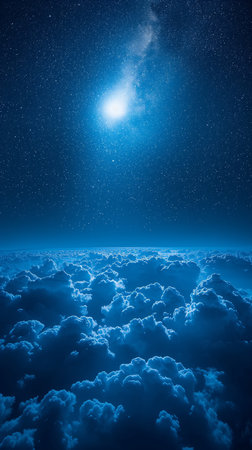 Mesmerizing Full Moon casting a soft glow over an cloudscapeの素材