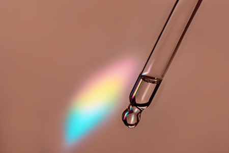 Pipette with cosmetic product with iridescent highlights in mocha mousse colorの写真素材