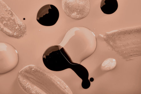 Lip gloss transparent drops and samples in mocha mousse colorの写真素材