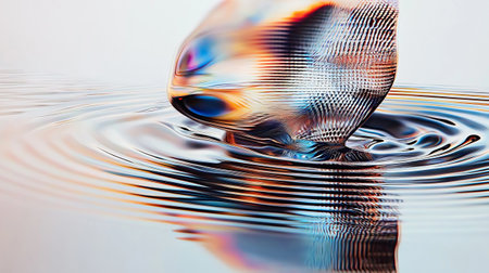 Abstract colorful rippled water surface with fluid reflectionの素材