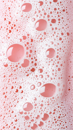 Close-up of pink soap bubbles on a smooth surfaceの素材