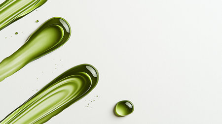Green paint strokes and droplet on white backgroundの素材