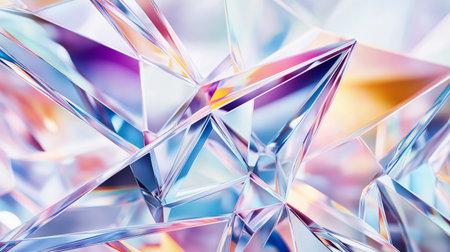 Colorful abstract geometric crystal pattern with reflective surfaces and light refractionsの素材