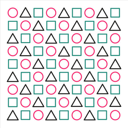 Circle, triangle and square pattern. Simple colored shapes on white background. vector illustrationのイラスト素材