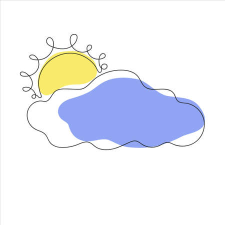 Sun and cloud one line art. Minimalist black linear design isolated on white background. vector illustrationのイラスト素材